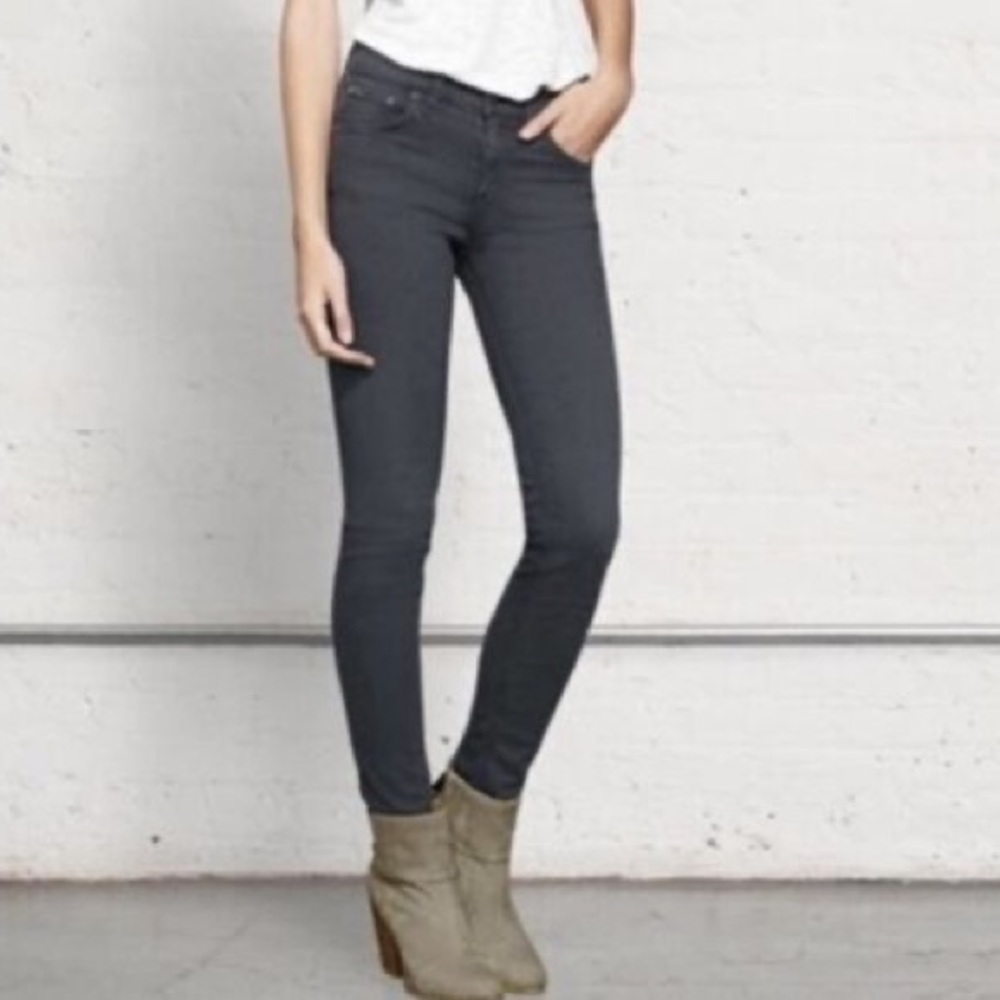 Rag & bone low rise distressed charcoal skinny jeans in‎ gray